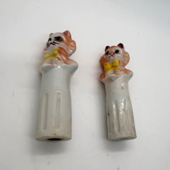 Vintage Ceramic Cat Salt & Pepper Shakers Nodders Floral Base Orange & White - Picture 15 of 16